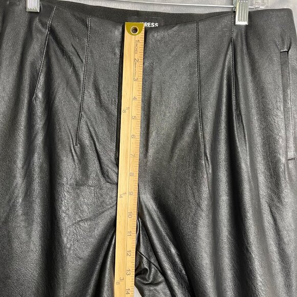 New Express Pants Black Womens 12 High Waisted Faux Leather Pleated‎ Vegan - Picture 10 of 12